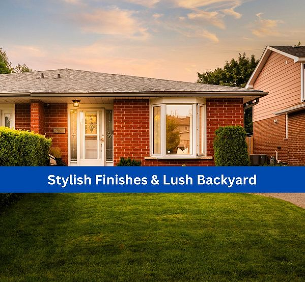 A brick house with a lush green lawn in front of it.