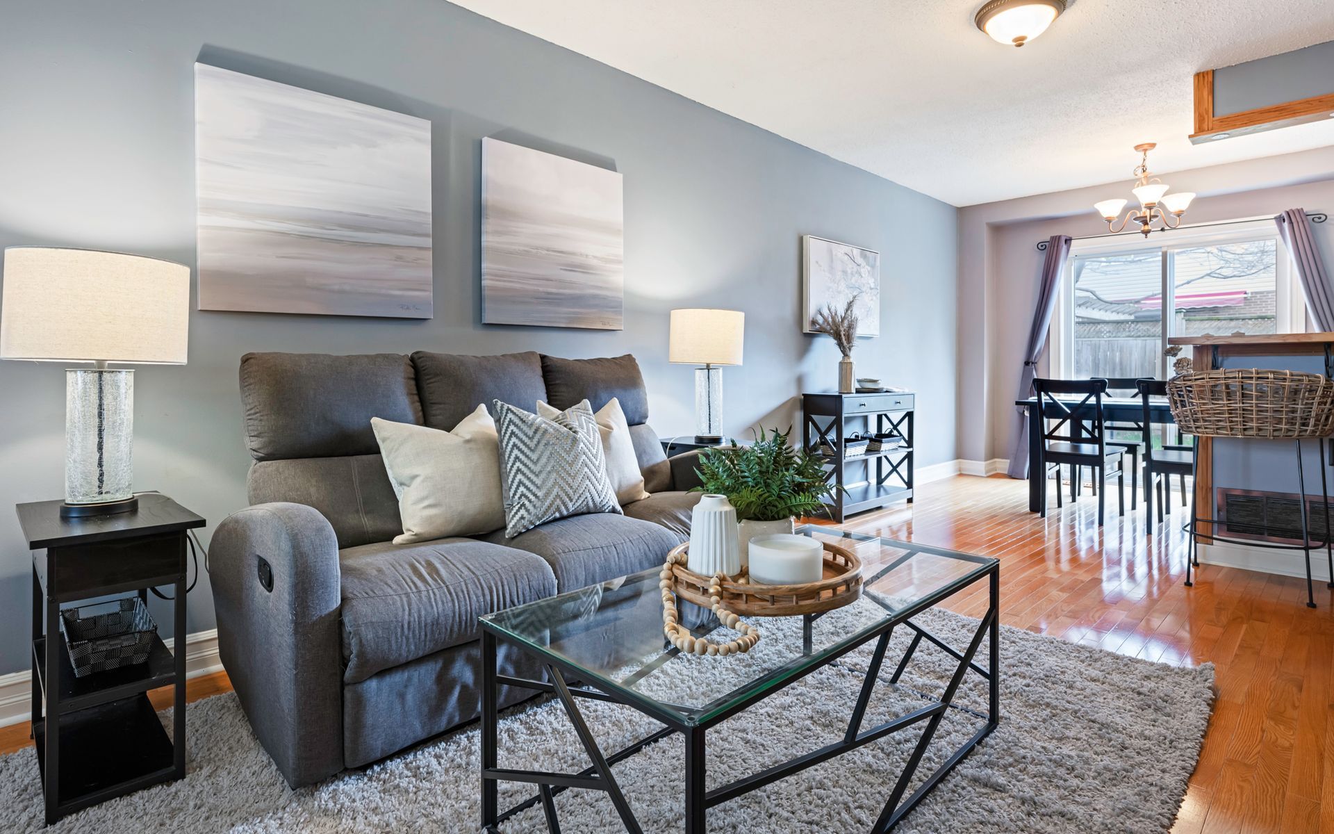 A living room with a couch and a coffee table