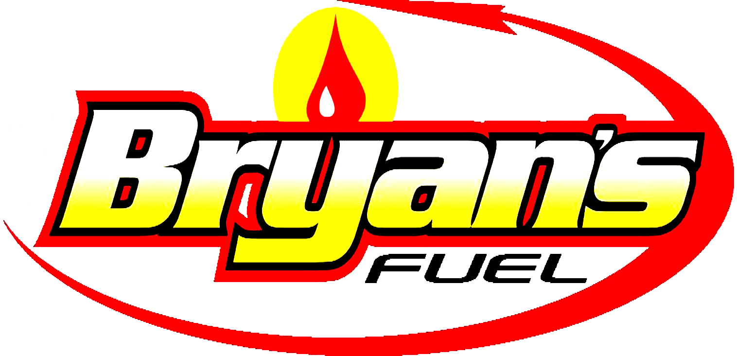A logo for bryan 's fuel with a flame on it