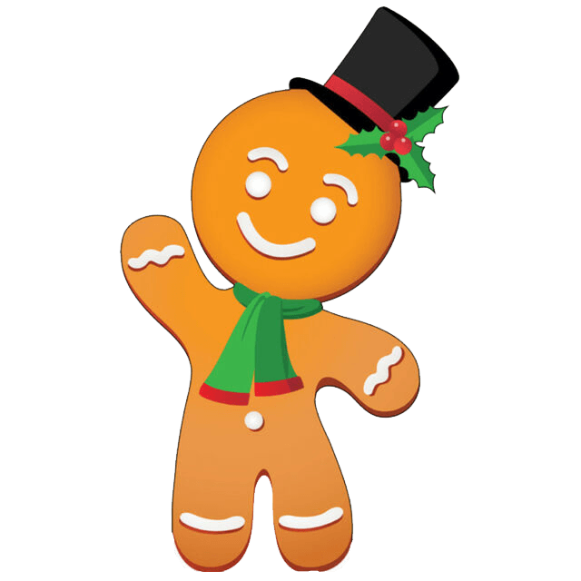 A gingerbread man wearing a top hat and scarf