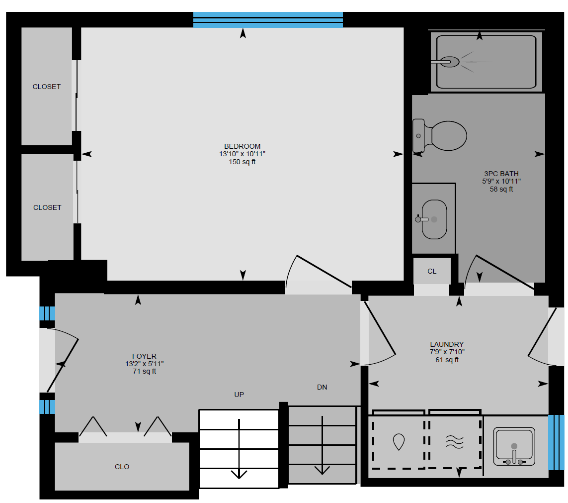 A floor plan of a house with a staircase