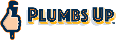A logo for plumbs up with a thumbs up