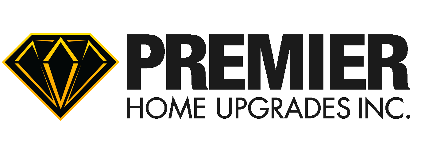 A black and gold logo for premier home upgrades inc.