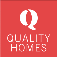 The quality homes logo is on a red background