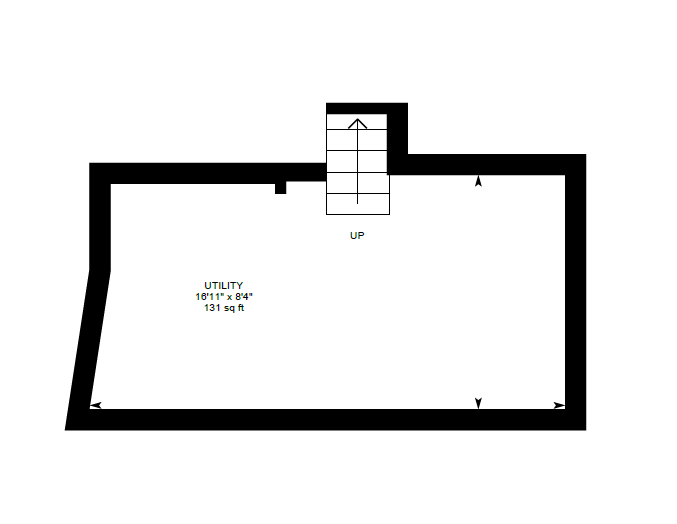 A black and white floor plan of a basement with a staircase.