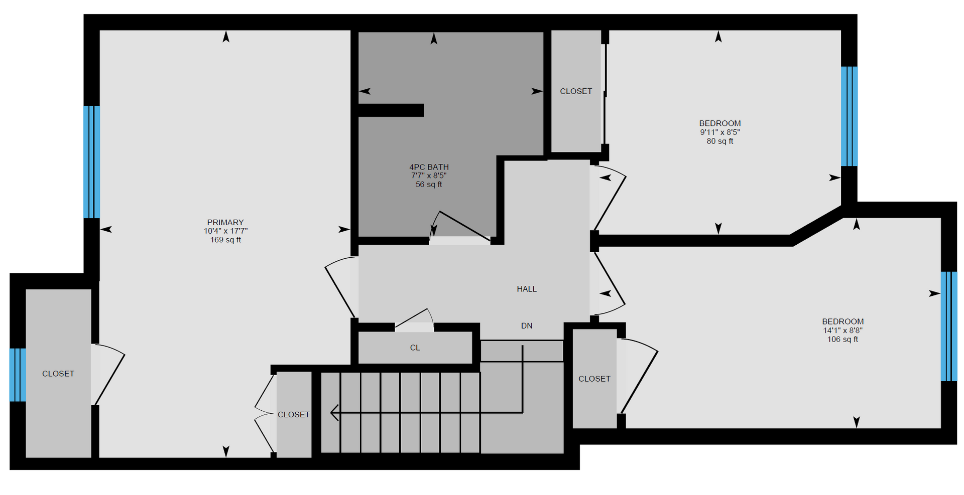 A floor plan of a house with a staircase.