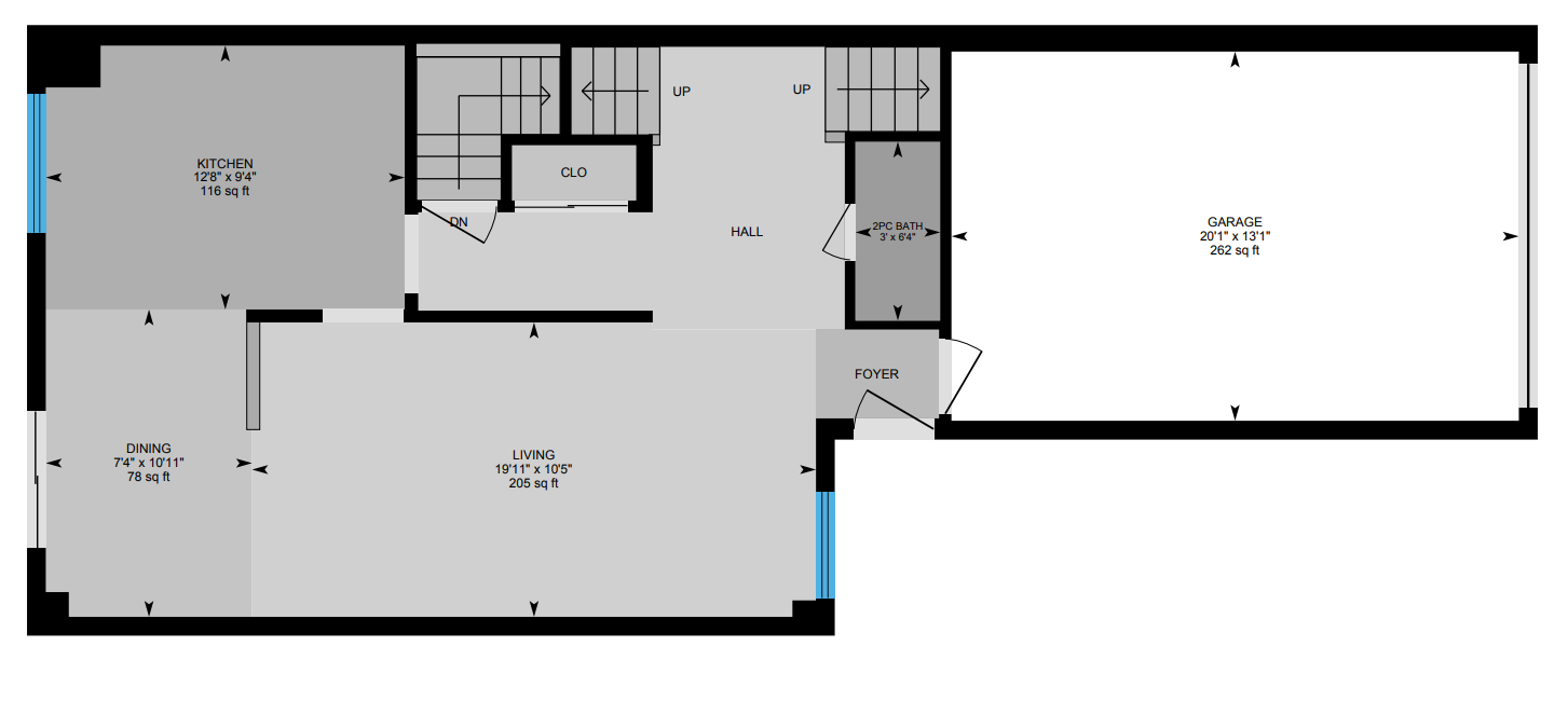 A floor plan of a house with a balcony and stairs