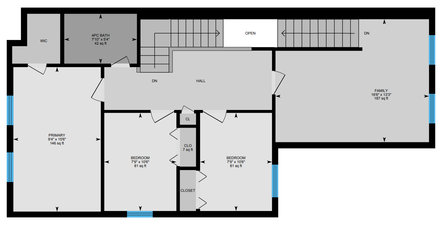 A floor plan of a house with a balcony and stairs