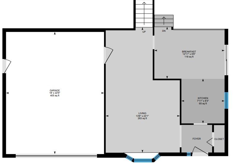 A floor plan of a house with a staircase