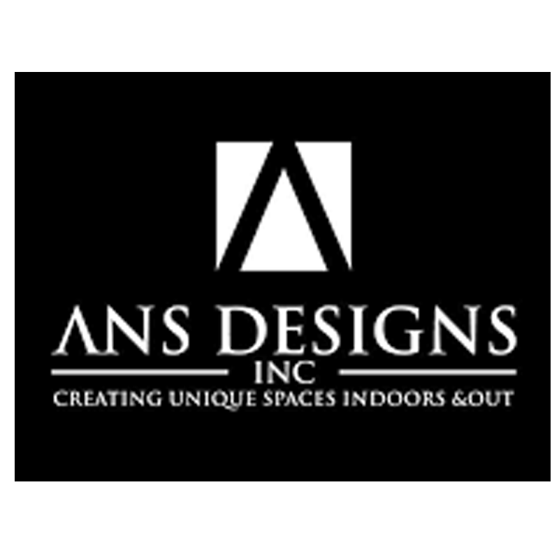 A black and white logo for ans designs inc