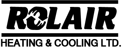 A black and white logo for rolair heating and cooling ltd.