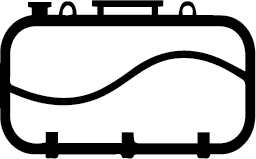 A black and white drawing of a train track on a white background.