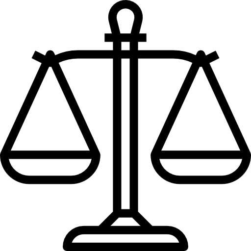 A black and white drawing of a scale of justice.