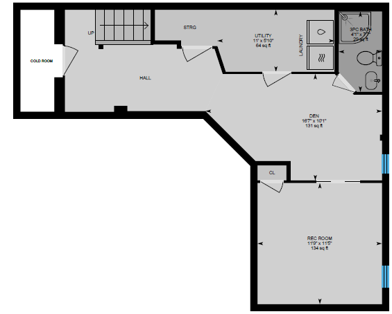 A black and white floor plan of a basement