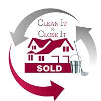 A logo for a cleaning company called clean it and close it sold.