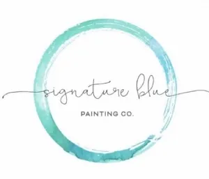 A logo for signature blue painting co. with a blue circle