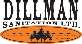 A logo for dillman sanitation ltd. with trees on it