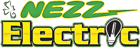 A green and yellow logo for nezz electric