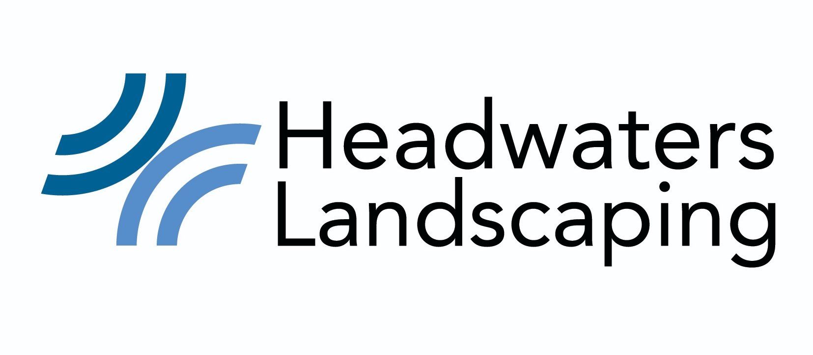 A logo for headwaters landscaping with a blue arrow.