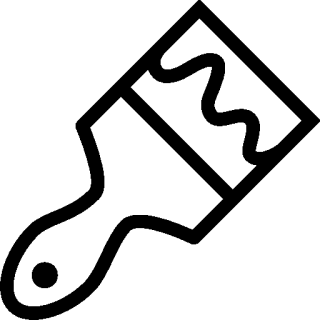 A black and white drawing of a paint brush with a swirl on it.