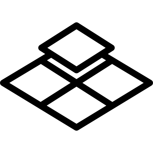 A black and white icon of four squares stacked on top of each other.