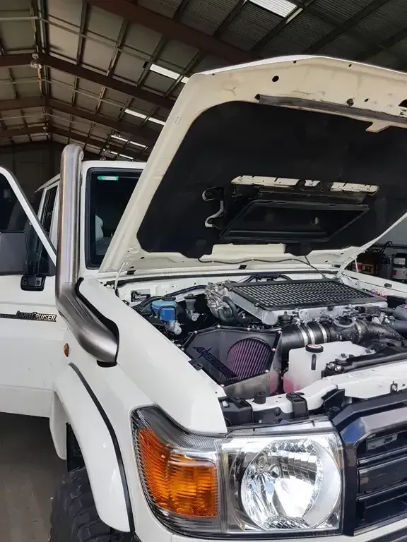 White SUV With Hood Open, Showing Engine and Snorkel — HOLESHOT Diesel In Gympie, QLD