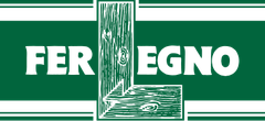 Logo FER LEGNO con testo bianco su sfondo verde e forma a "L" effetto legno.