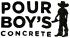 Pour Boy's Concrete logo: Black text with a silhouette of a cowboy, holding a trowel.