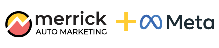 Merrick Auto Marketing logo beside the Meta logo on a white background