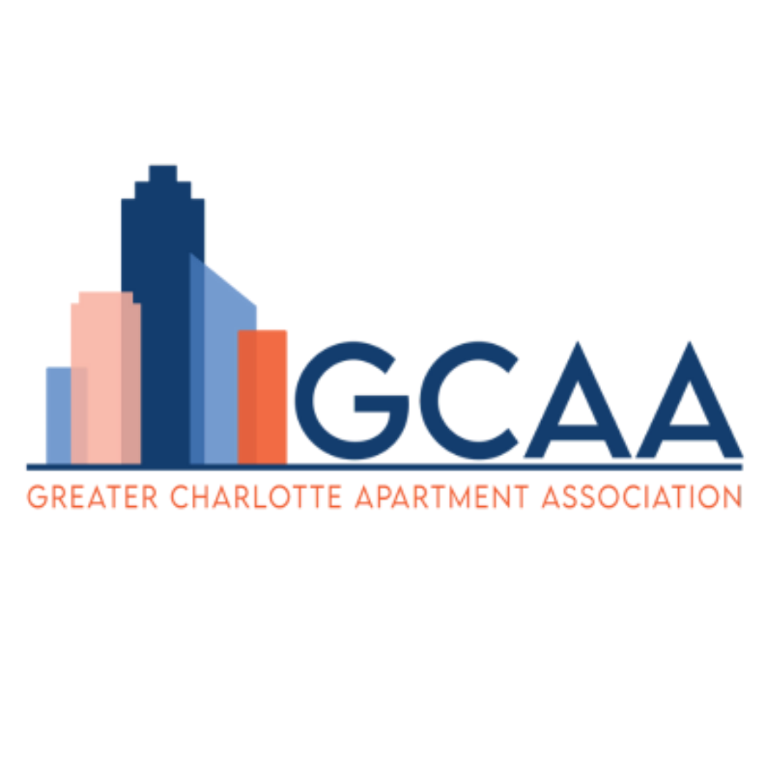 GCAA logo with blue and orange city skyline and text “Greater Charlotte Apartment Association”