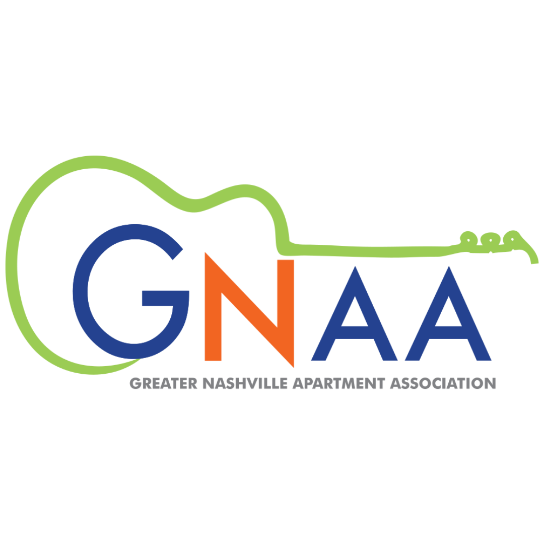 GNAA logo with green guitar outline and blue-orange letters, Greater Nashville Apartment Association