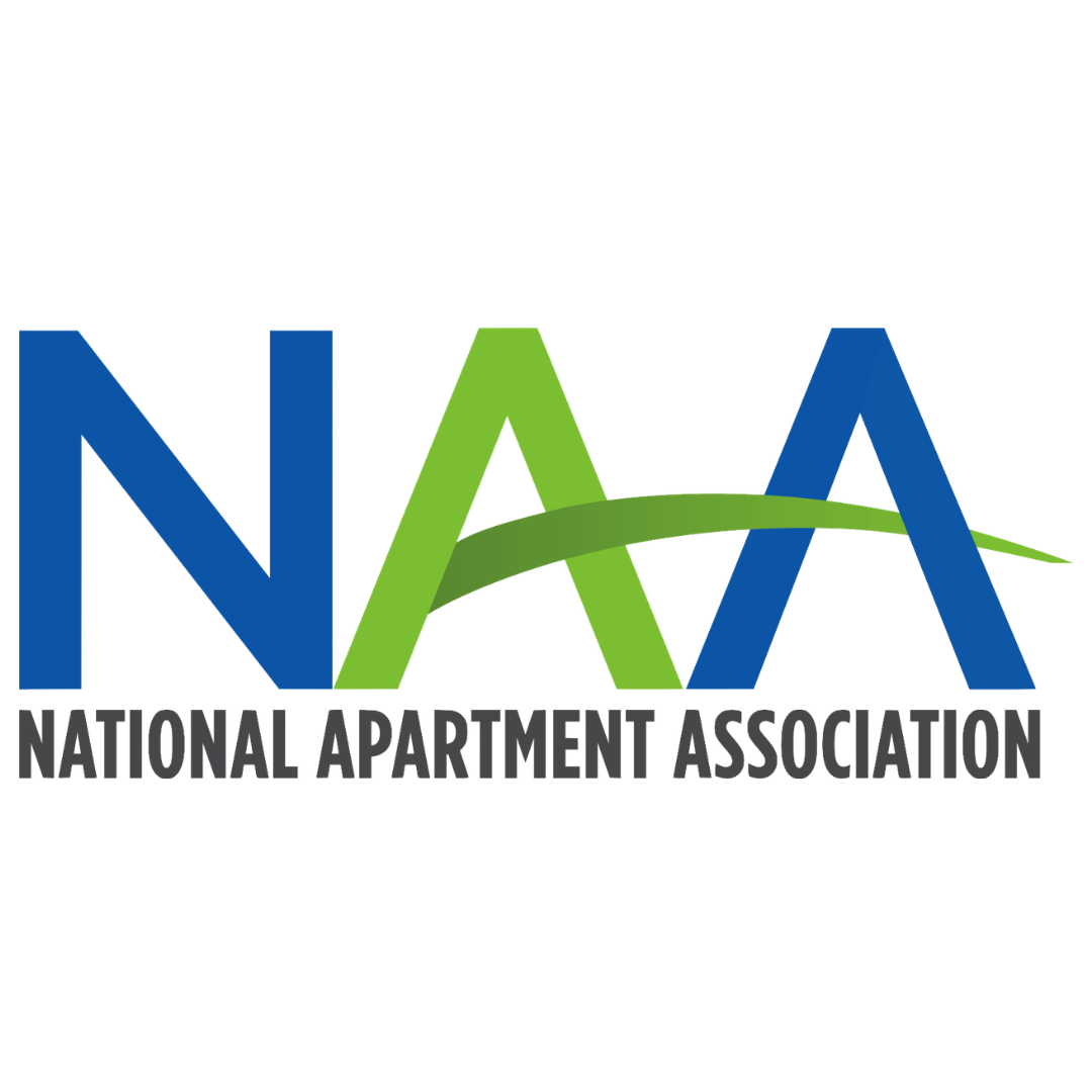 National Apartment Association logo with blue and green NAA letters and gray text