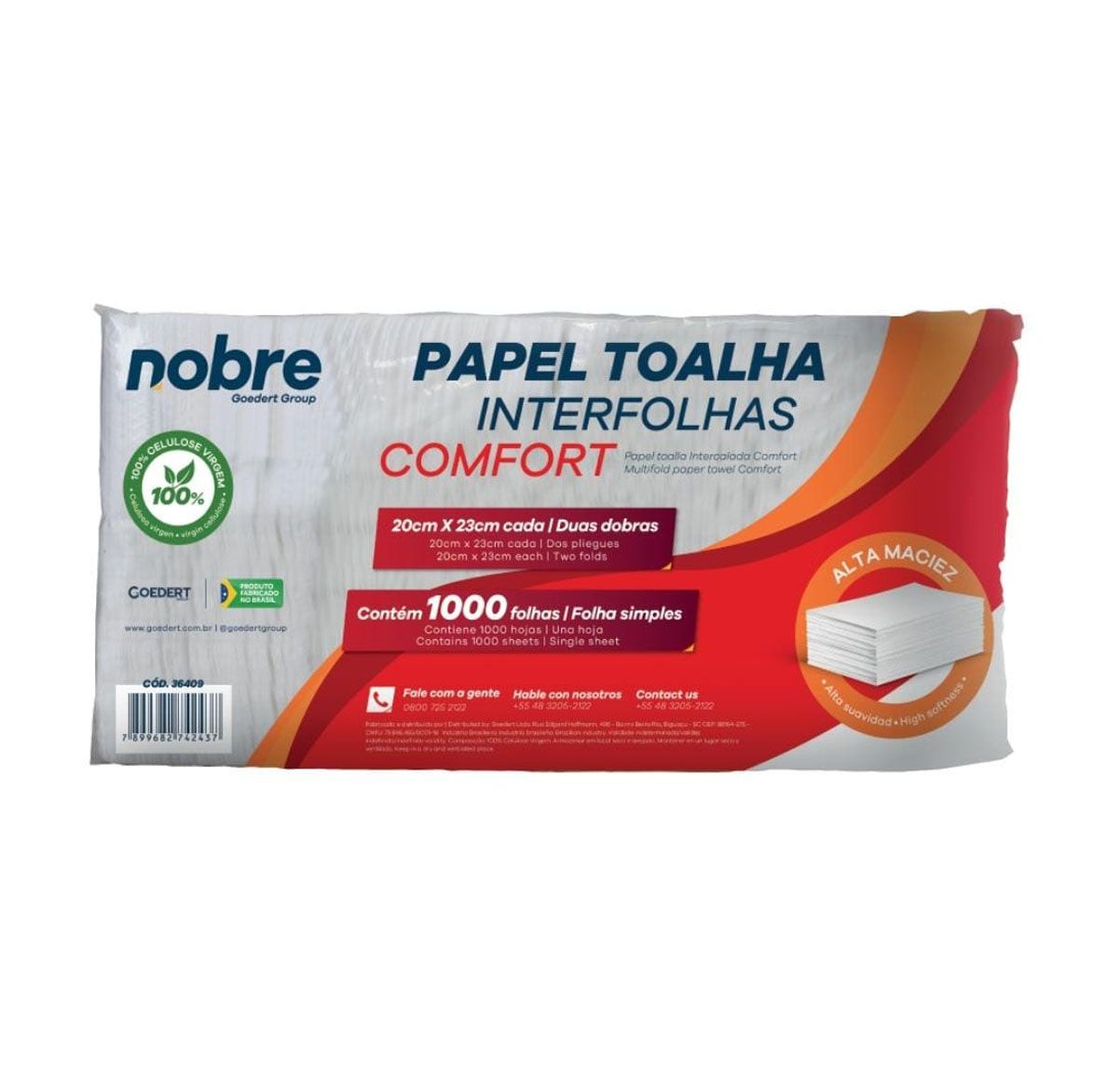 Se muestra un paquete de toallas de papel nobre sobre un fondo blanco