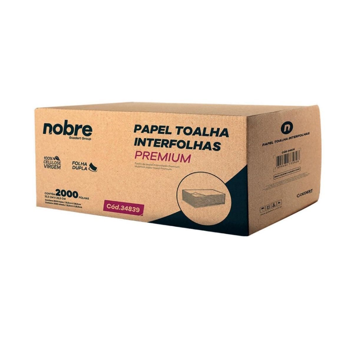 Una caja de toallas de papel nobre sobre un fondo blanco.