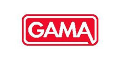 Un logotipo rojo y blanco de gama sobre un fondo blanco.
