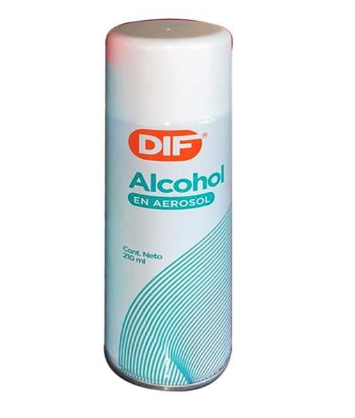 Una lata de alcohol en aerosol sobre un fondo blanco.