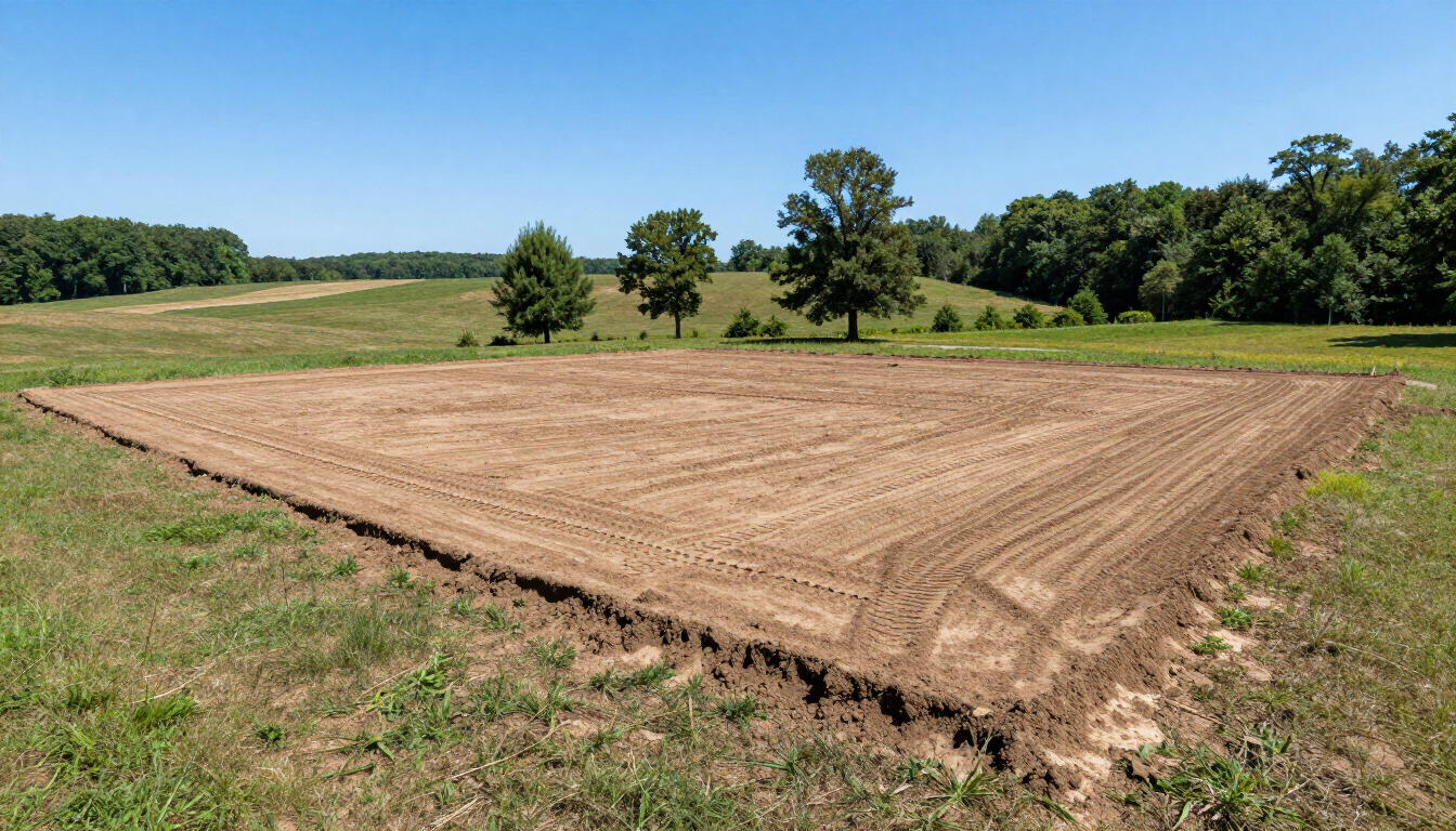 Newly graded mobile home pad in rural Tennessee landscape