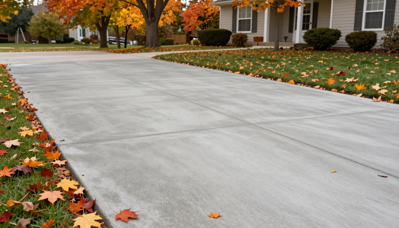 Freshly poured concrete driveway