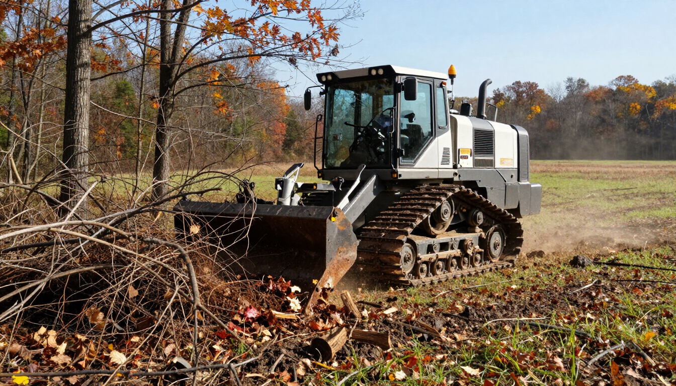 Tracked mulcher clearing dense brush