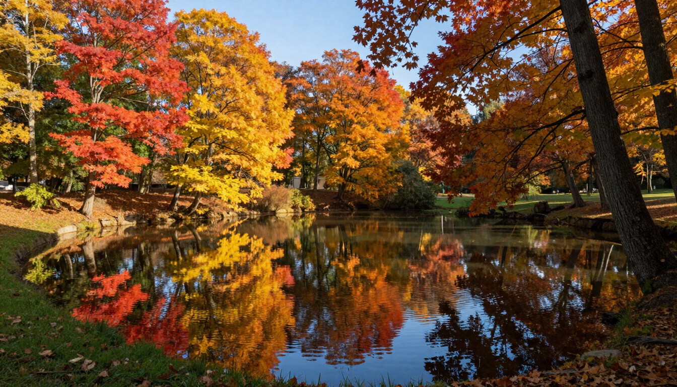 A serene rural pond in the fall