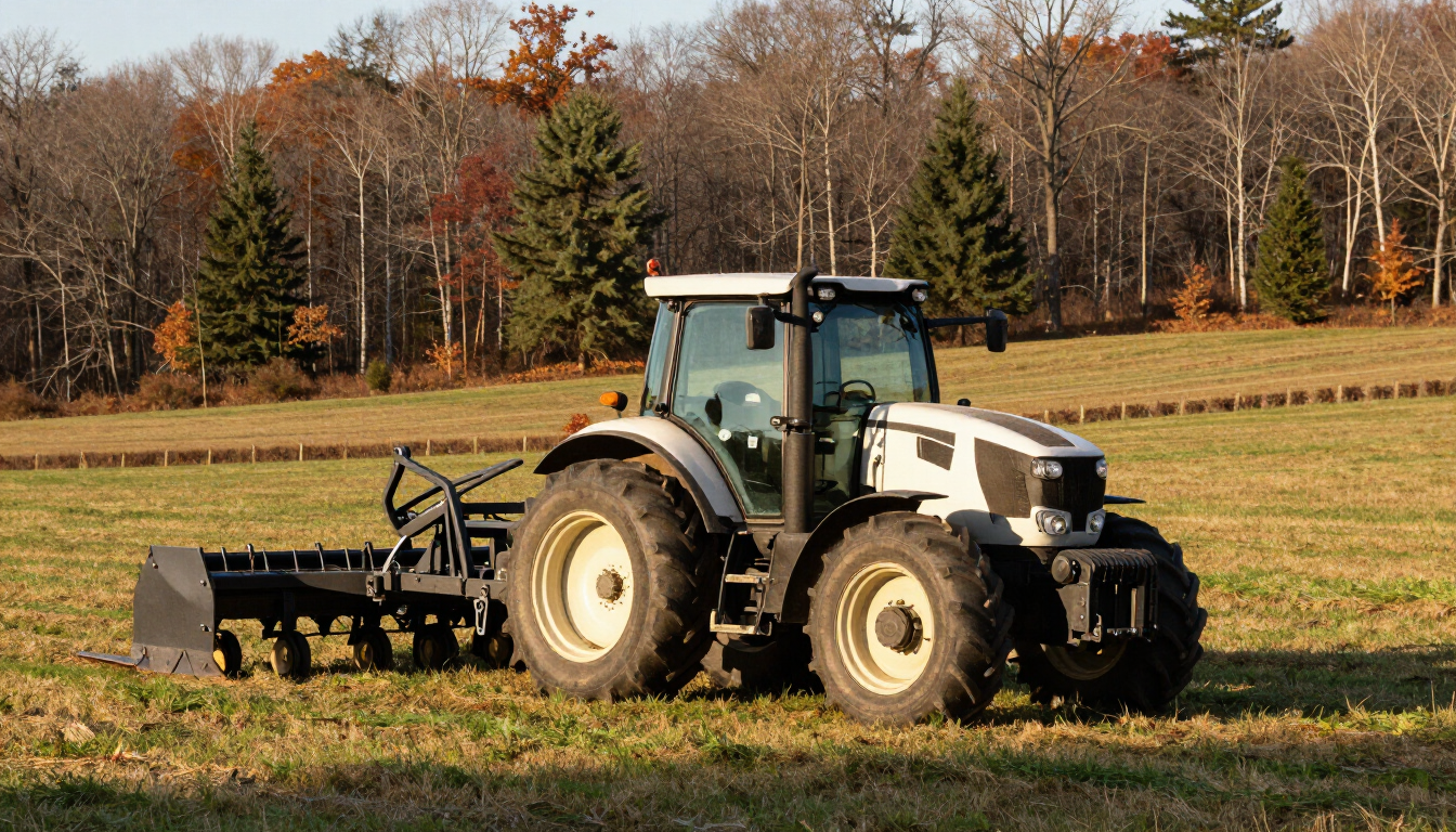 Farm equipment working beside a newly opened pasture