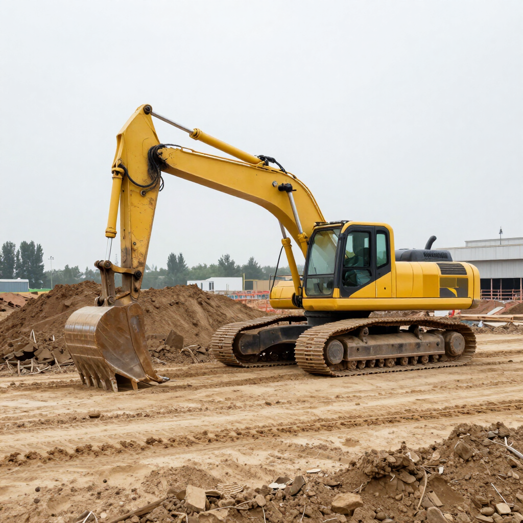 Excavators working on a cleared commercial lot