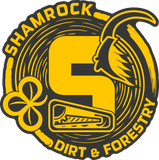 The shamrock dirt and forestry logo is yellow and black