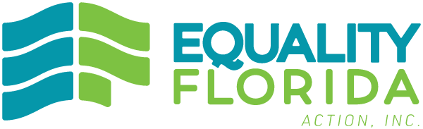Equality Florida logo with teal and green waving flags and text.