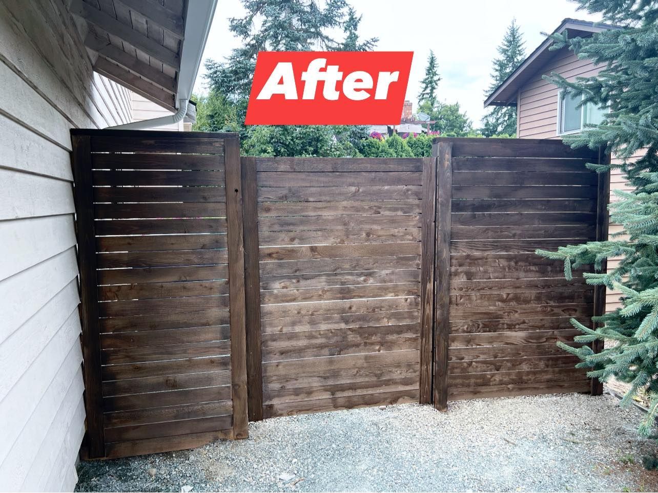 Dark stained horizontal wood privacy fence, 
