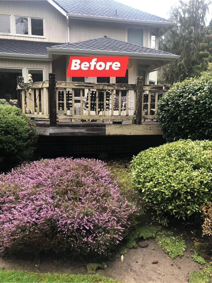 Exterior view of a deck labeled 