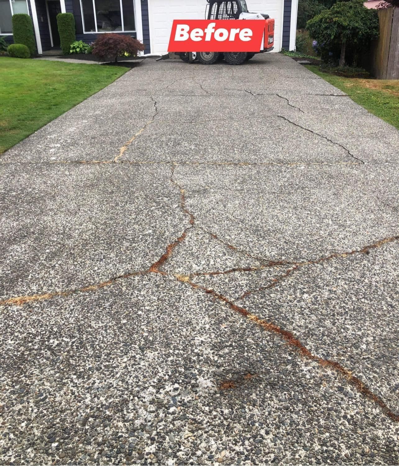 Driveway with severe cracks, labeled 
