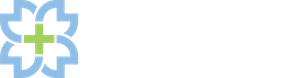 Logo with a light blue and green floral design.