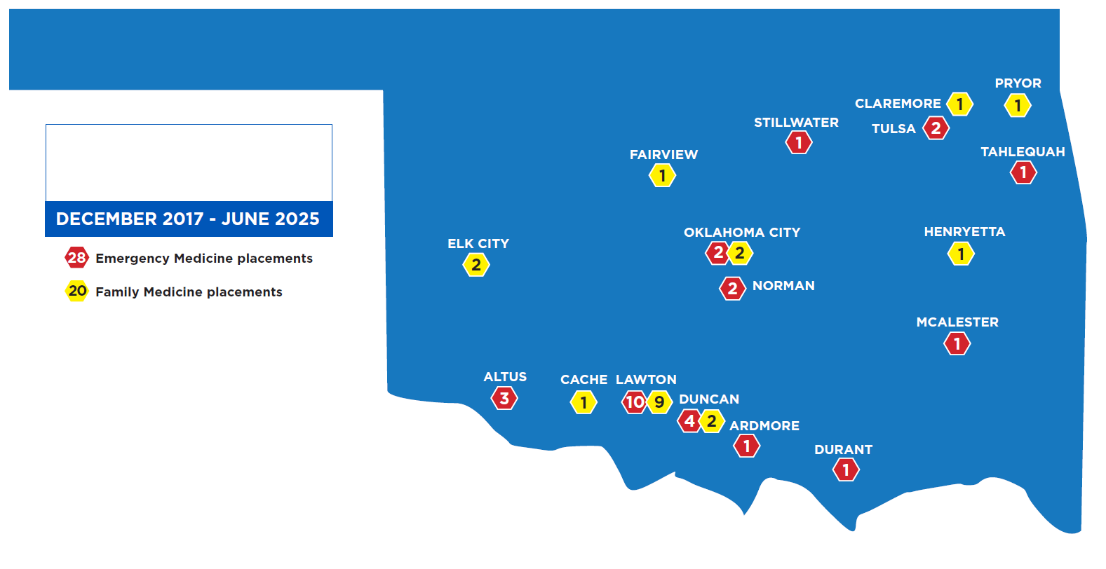 Map of Oklahoma showing locations of health developments and fire incidents from December 2017 - June 2018.