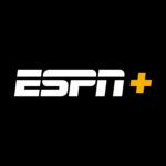 ESPN+ logo in white and gold on a black background